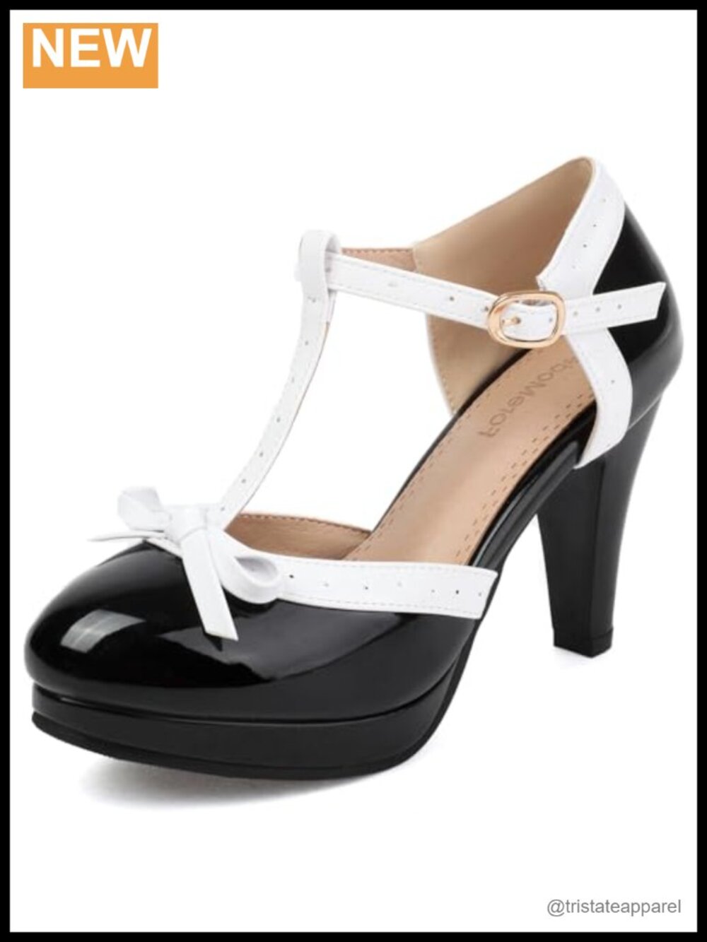 ForeMode Women T-Strap Bow Platform High Heels Mary Jane Pumps